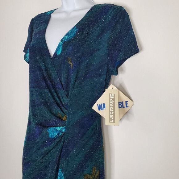 Dress Barn Womens Vintage Green Floral Metallic Shimmer Maxi Dress Size 6 Y2K - Picture 3 of 12